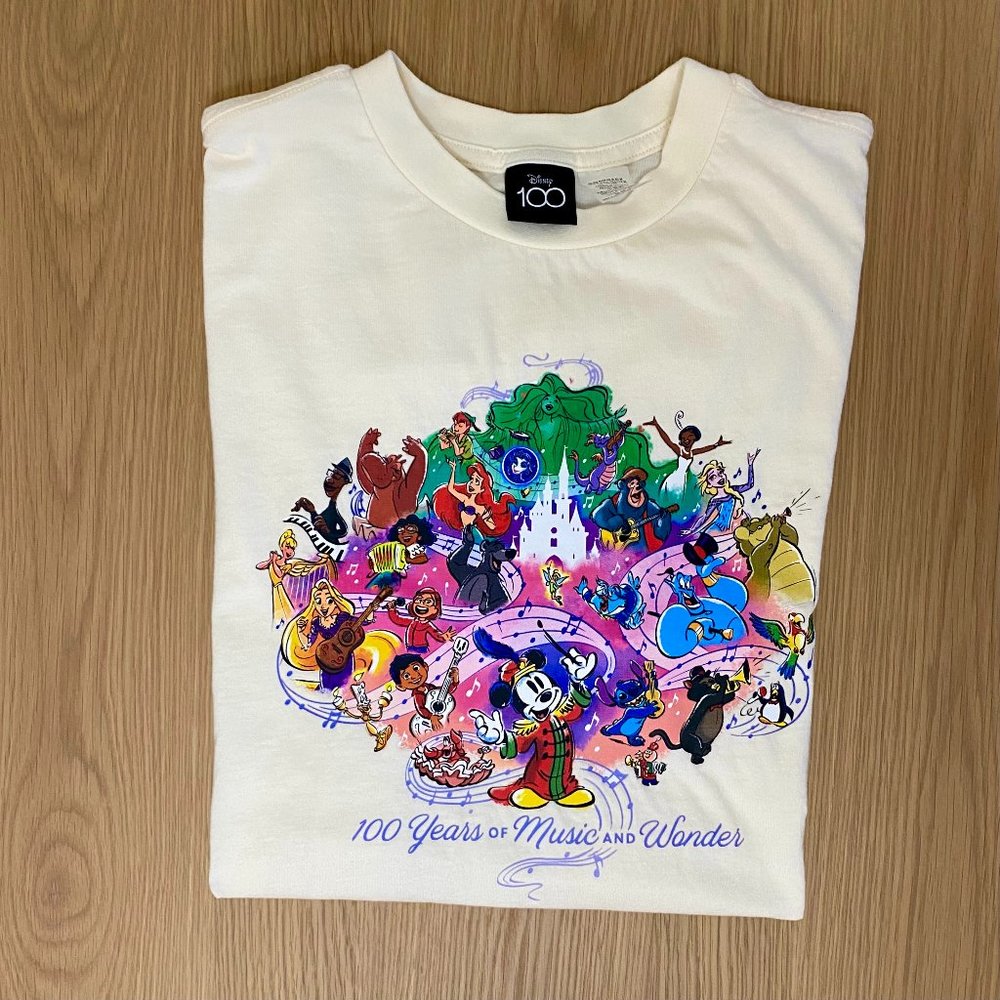 Disney 100 Years of Music and Wonder T-shirt, M, Excellent, Like New Condition